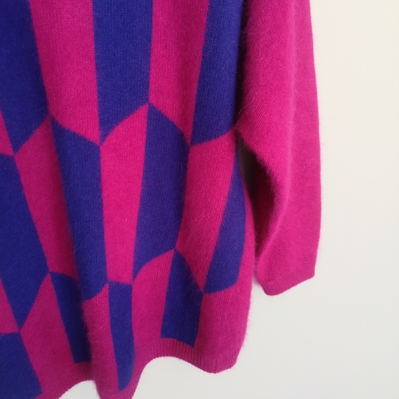 Vintage 80's 90's Angora Rabbit Hair and Lambswool Bright Geometric Swea… - Picture 5 of 16